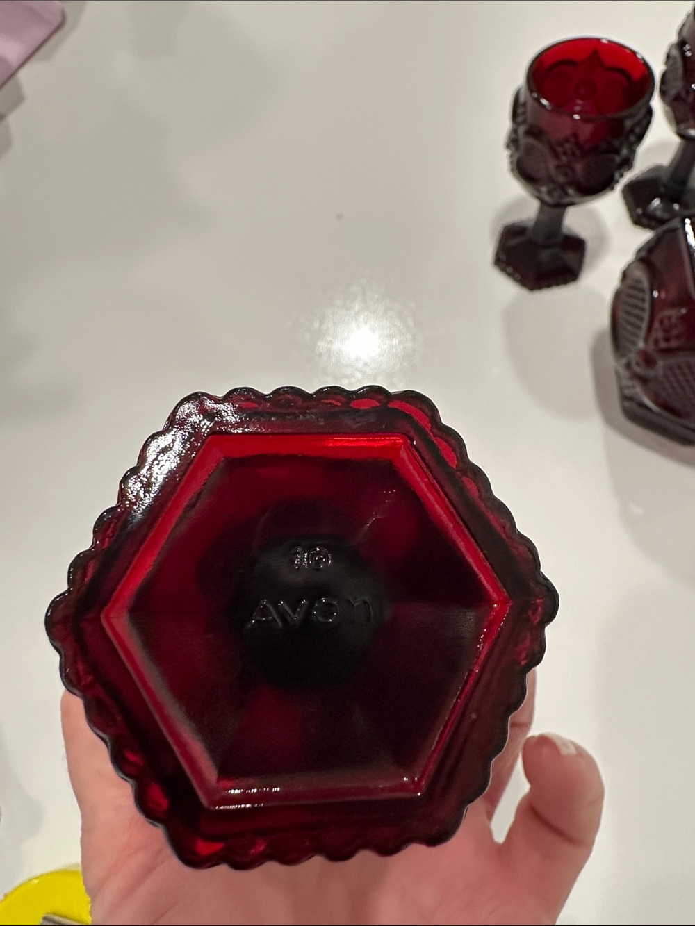Avon Ruby Red Pressed Glass Decanter and Goblet Set - Picture 11 of 16